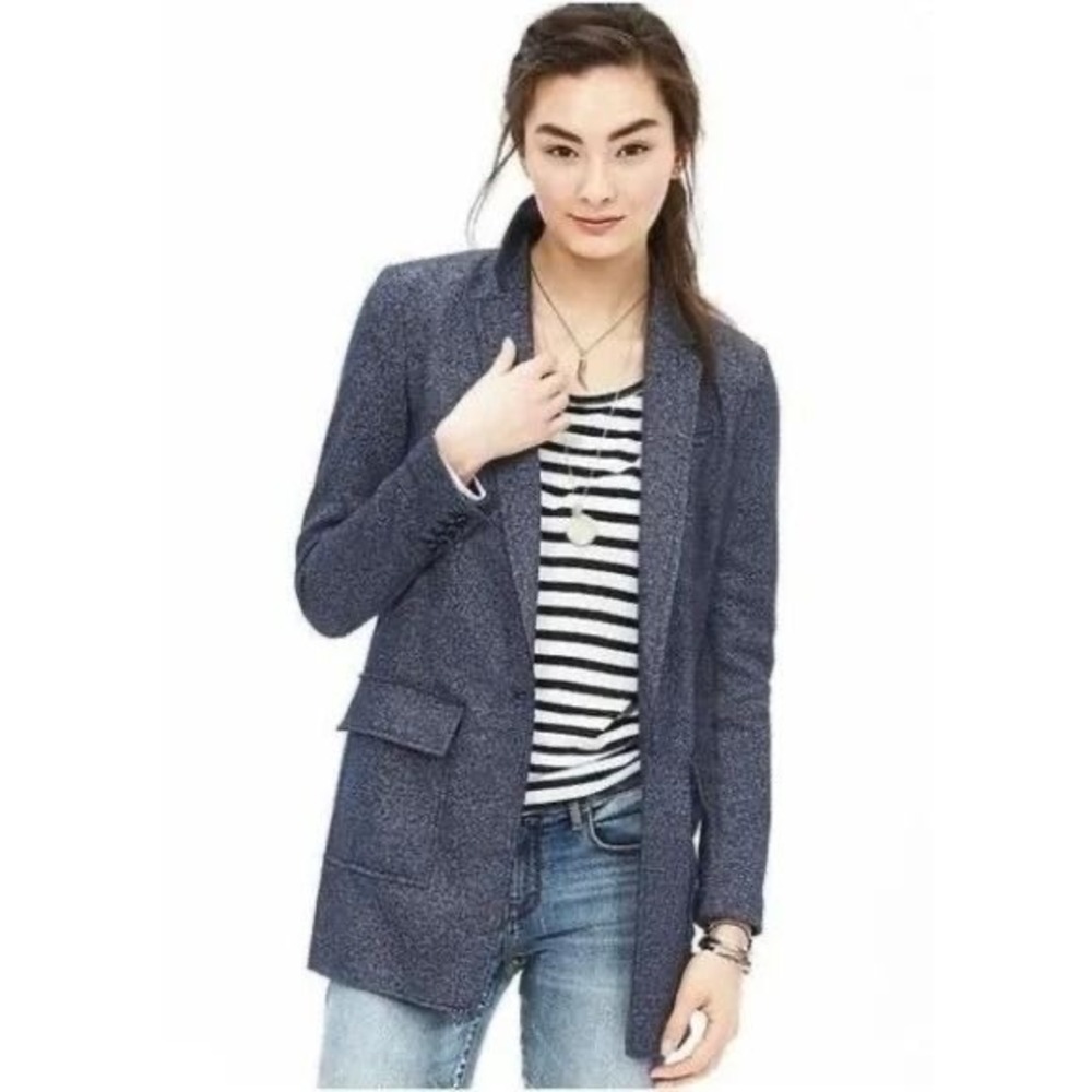 Banana Republic Indigo Wool Blend Textured Knit Boyfriend‎ Blazer Size 0
